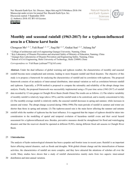 (1963-2017) for a Typhoon-Influenced Area in a Chinese Karst Basin