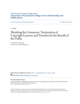 Shrinking the Commons: Termination of Copyright Licenses and Transfers for the Benefit of the Public Timothy K