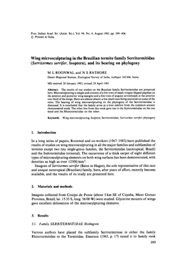 Wing Microsculpturing in the Brazilian Termite Family Serritermitidae ( <Emphasis Type=