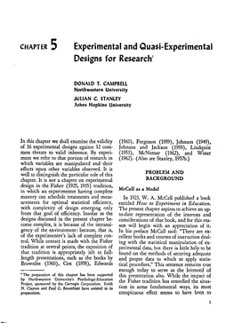 Experimental and Quasi-Experimental Designs for Research