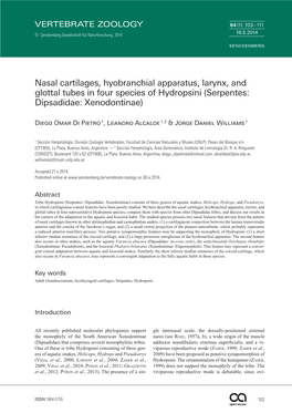 Nasal Cartilages, Hyobranchial Apparatus, Larynx, and Glottal Tubes in Four Species of Hydropsini (Serpentes: Dipsadidae: Xenodontinae)