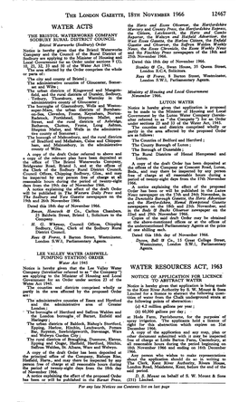 The London Gazette, 18Th November 1966 12467 Water