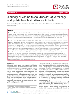 A Survey of Canine Filarial Diseases of Veterinary and Public Health Significance in India