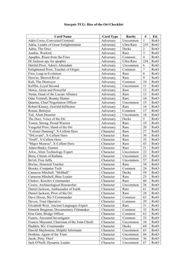 Stargate TCG: Rise of the Ori Checklist