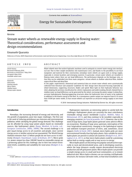 Stream Water Wheels As Renewable Energy Supply in ﬂowing Water: Theoretical Considerations, Performance Assessment and Design Recommendations