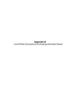 Appendix B – List of Public Comments on the Scoping Information Packet