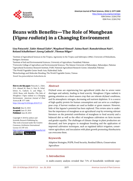 Beans with Benefits—The Role of Mungbean (Vigna Radiata) in a Changing Environment