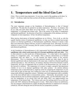 1. Temperature and the Ideal Gas Law (Note: This Is a Fairly Long Experiment