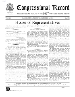 Congressional Record United States Th of America PROCEEDINGS and DEBATES of the 105 CONGRESS, SECOND SESSION