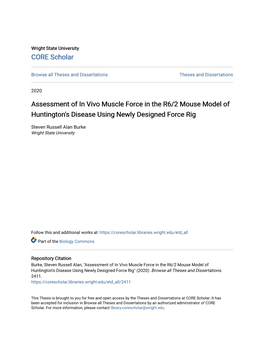 Assessment of in Vivo Muscle Force in the R6/2 Mouse Model of Huntington's Disease Using Newly Designed Force Rig