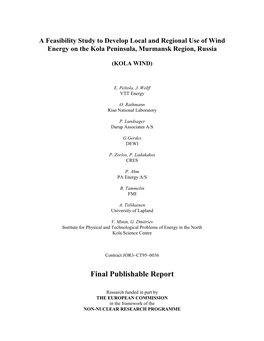 A Feasibility Study to Develop Local and Regional Use of Wind Energy on the Kola Peninsula, Murmansk Region, Russia