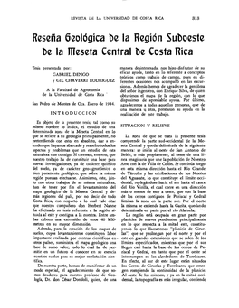 Reseña Geológica Be La Región · Suboes1e Be La Meseta Central Be Costa Rica