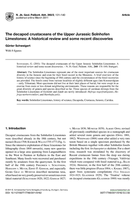 The Decapod Crustaceans of the Upper Jurassic Solnhofen Limestones: a Historical Review and Some Recent Discoveries