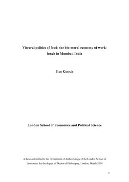 Visceral Politics of Food: the Bio-Moral Economy of Work- Lunch in Mumbai, India