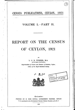 Report on the Census of Ceylon, 1921