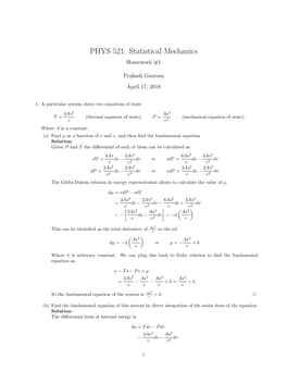 PHYS 521: Statistical Mechanics Homework #1