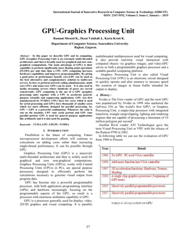 GPU-Graphics Processing Unit Ramani Shrusti K., Desai Vaishali J., Karia Kruti K