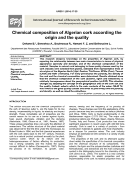 Chemical Composition of Algerian Cork According the Origin and the Quality