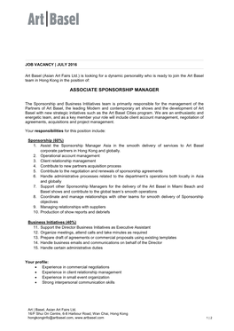 Associate Sponsorship Manager