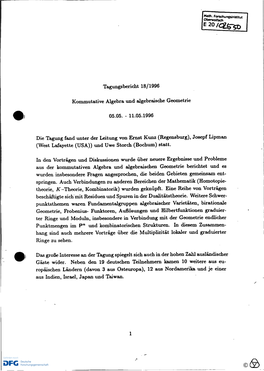 Tagungsbericht 18/1996 Kommutative Algebra Und Algebraische