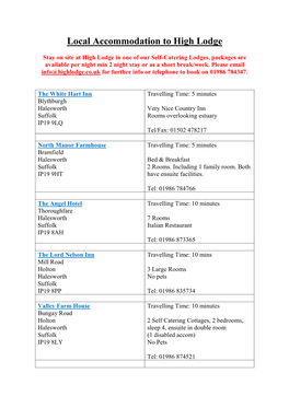 Local Accommodation to High Lodge