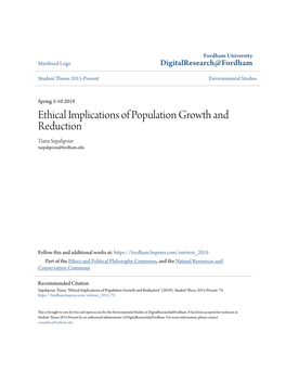 Ethical Implications of Population Growth and Reduction Tiana Sepahpour Tsepahpour@Fordham.Edu