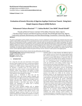 Evaluation of Genetic Diversity of Algerian Aegilops Ventricosa Tausch