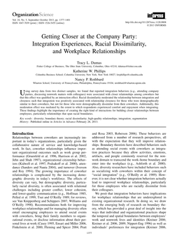 Getting Closer at the Company Party: Integration Experiences, Racial Dissimilarity, and Workplace Relationships