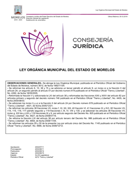 Ley Orgánica Municipal Del Estado De Morelos