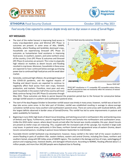October 2020 to May 2021 Food Security Crisis Expected to Continue Despite Timely Start to Deyr Season in Areas of Somali Region
