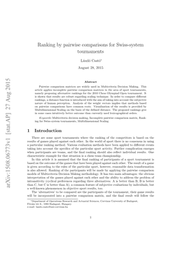 Ranking by Pairwise Comparisons for Swiss-System Tournaments