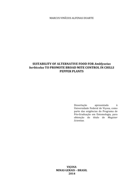 SUITABILITY of ALTERNATIVE FOOD for Amblyseius Herbicolus to PROMOTE BROAD MITE CONTROL in CHILLI PEPPER PLANTS