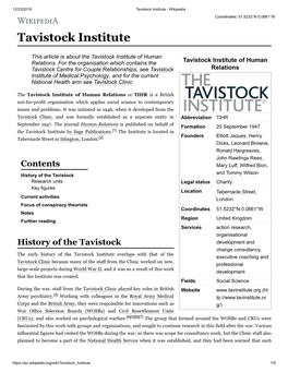 Tavistock Institute - Wikipedia Coordinates: 51.5232°N 0.0861°W