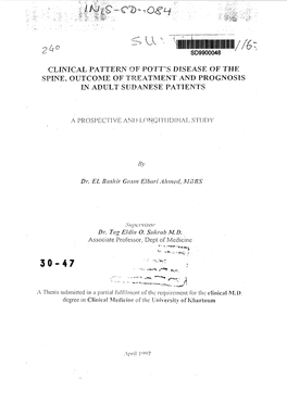 Clinical Pattern of Pott's Disease of the Spine, Outcome of Treatment and Prognosis in Adult Sudanese Patients