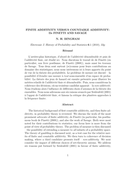 FINITE ADDITIVITY VERSUS COUNTABLE ADDITIVITY: De FINETTI and SAVAGE