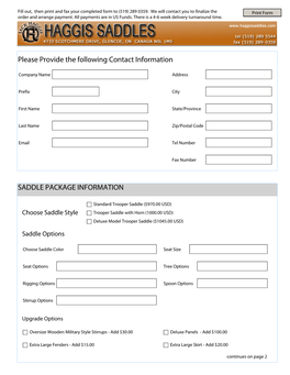 Please Provide the Following Contact Information SADDLE