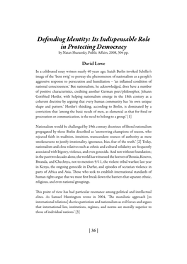 Defending Identity: Its Indispensable Role in Protecting Democracy by Natan Sharansky, Public Affairs, 2008, 304 Pp