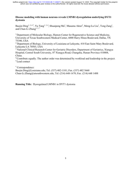 Disease Modeling with Human Neurons Reveals LMNB1 Dysregulation Underlying DYT1 Dystonia