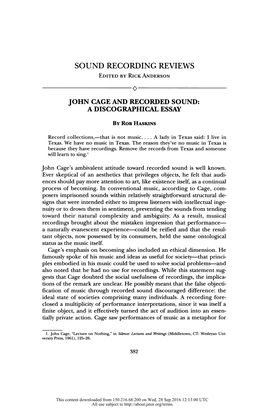 John Cage and Recorded Sound: a Discographical Essay