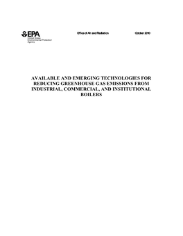 Available and Emerging Technologies for Reducing Greenhouse Gas Emissions from Industrial, Commercial, and Institutional Boilers