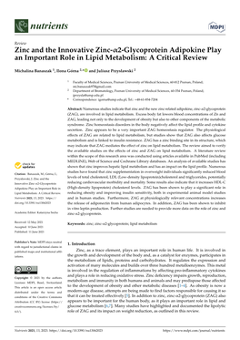 Zinc and the Innovative Zinc-Α2-Glycoprotein Adipokine Play an Important Role in Lipid Metabolism: a Critical Review