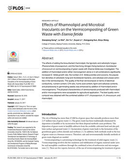 Effects of Rhamnolipid and Microbial Inoculants on the Vermicomposting of Green Waste with Eisenia Fetida