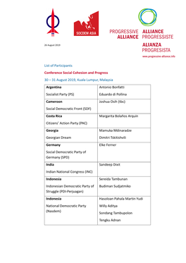 List of Participants Conference Social Cohesion and Progress 30 – 31