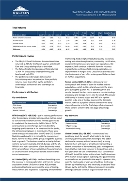 Ralton Smaller Companies Portfolio Update | 31 March 2018