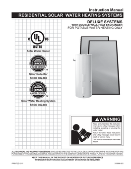 Residential Solar Water Heating Systems Deluxe Systems with Double Wall Heat Exchanger for Potable Water Heating Only