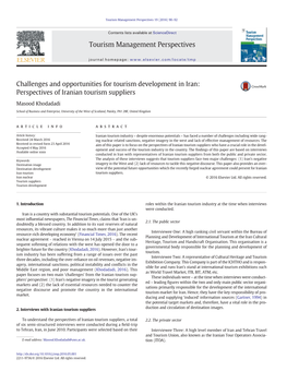 Challenges and Opportunities for Tourism Development in Iran: Perspectives of Iranian Tourism Suppliers