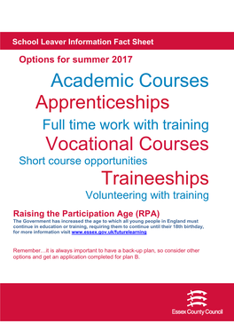 Academic Courses Apprenticeships Vocational Courses Traineeships