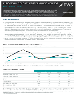 EUROPEAN PROPERTY PERFORMANCE MONITOR First Quarter 2019