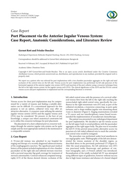 Port Placement Via the Anterior Jugular Venous System: Case Report, Anatomic Considerations, and Literature Review