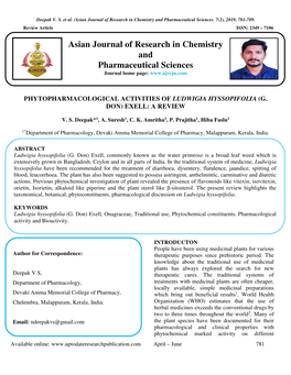 Phytopharmacological Activities of Ludwigia Hyssopifolia (G